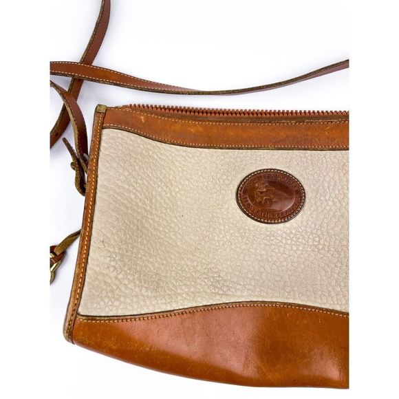 Dooney and Bourke Vintage Ivory and Tan Leather Crossbody Bag - Picture 3 of 12